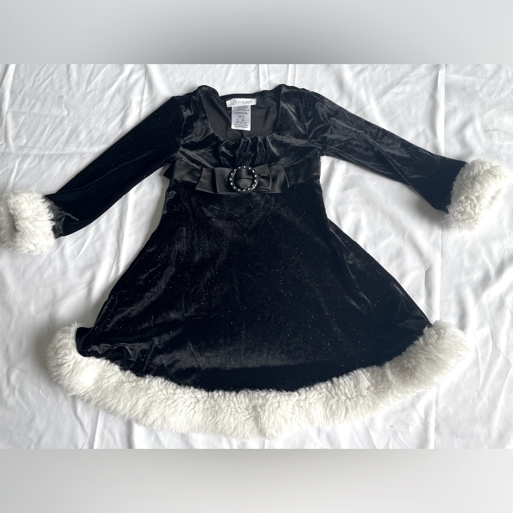 Bonnie Jean Girls Holiday Dress With Faux Fur Trim Black Size 4